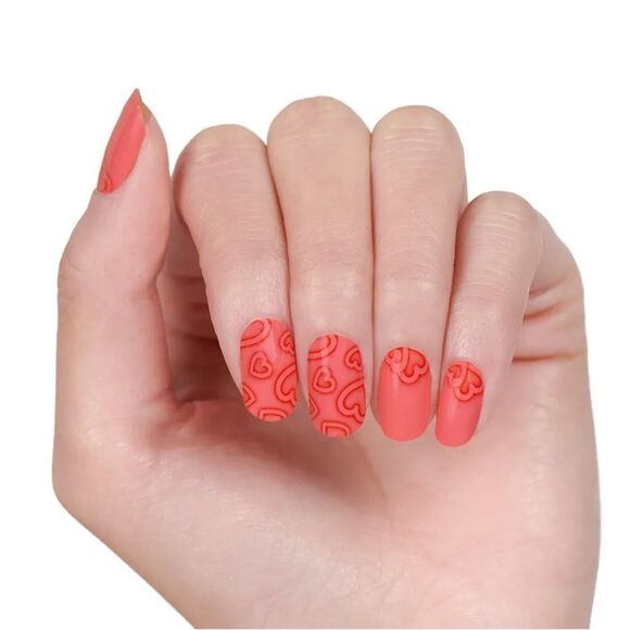 Color Street | Heartthrob, coral color, playful heart designs nail strips - Picture 5 of 11
